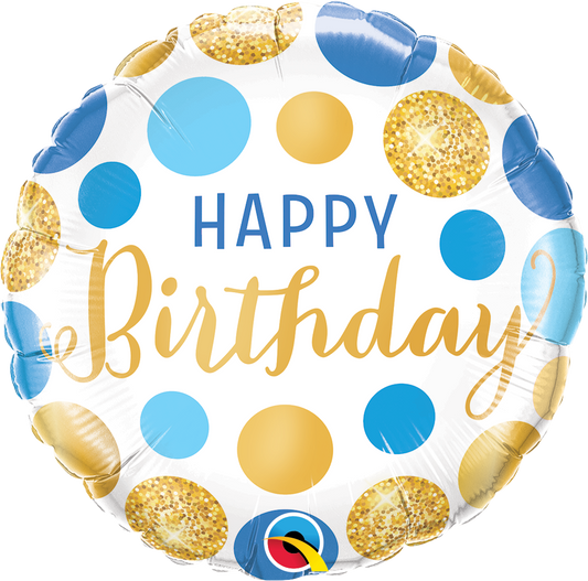 Happy Birthday Blue & Gold Dots Balloon
