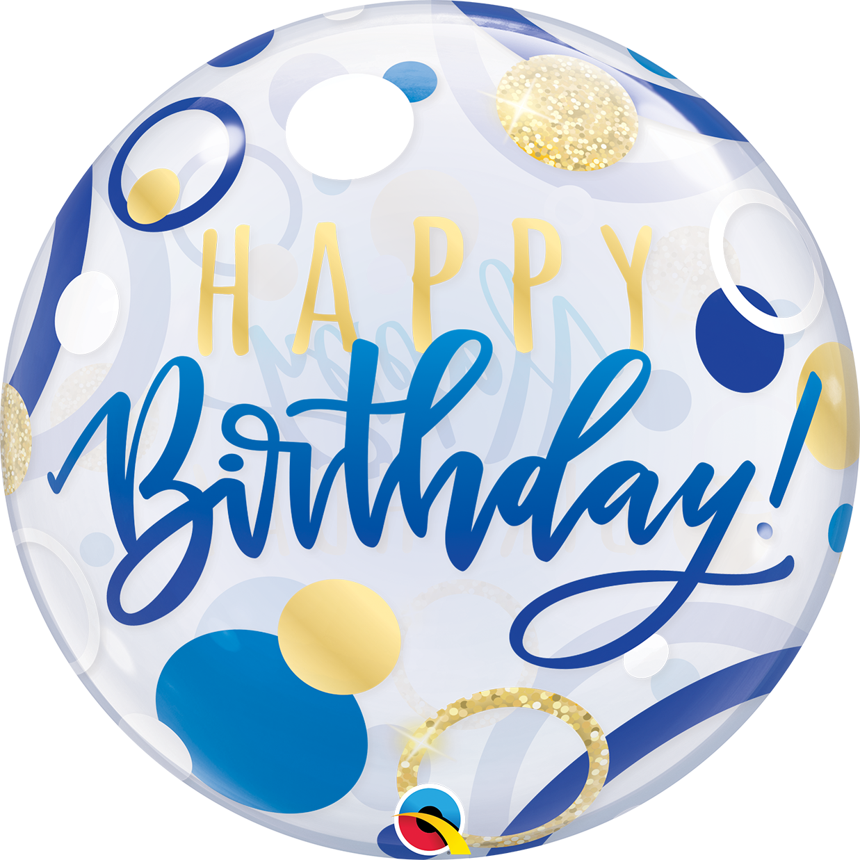 Birthday Blue & Gold Dots Bubble Balloon - PartyFeverLtd