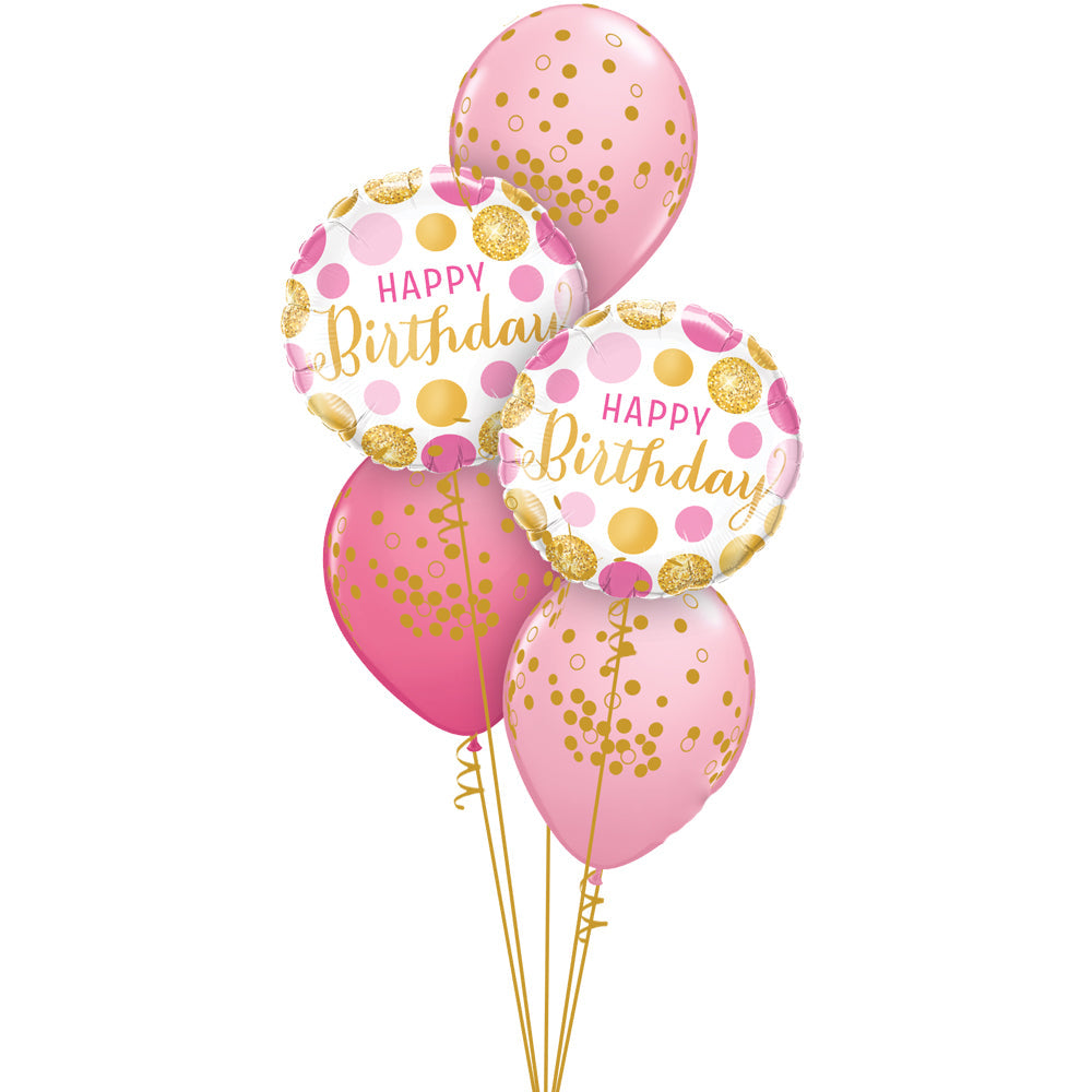 Pink & Gold Confetti Dots Birthday Balloon Bouquet