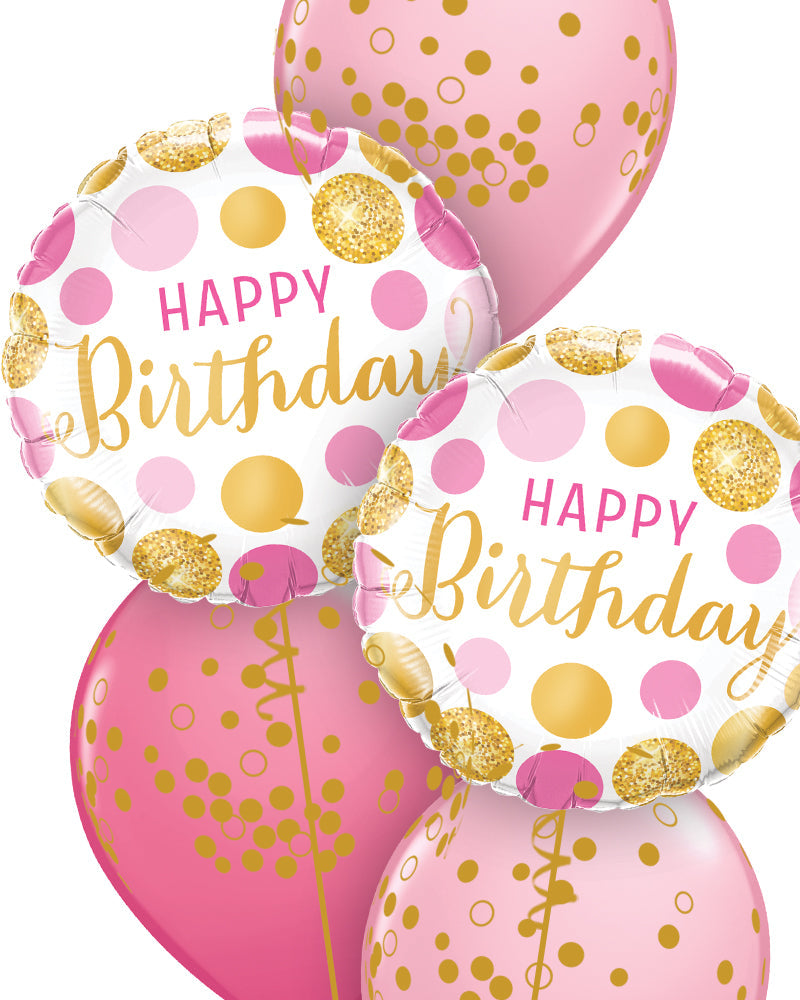 Pink & Gold Confetti Dots Birthday Balloon Bouquet - PartyFeverLtd