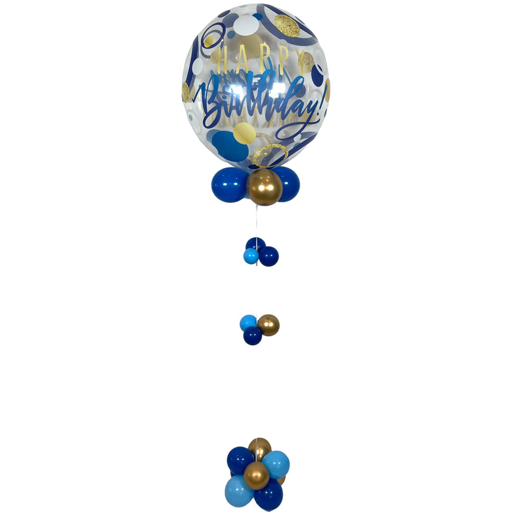 Birthday Blue & Gold Dots Bubble Balloon