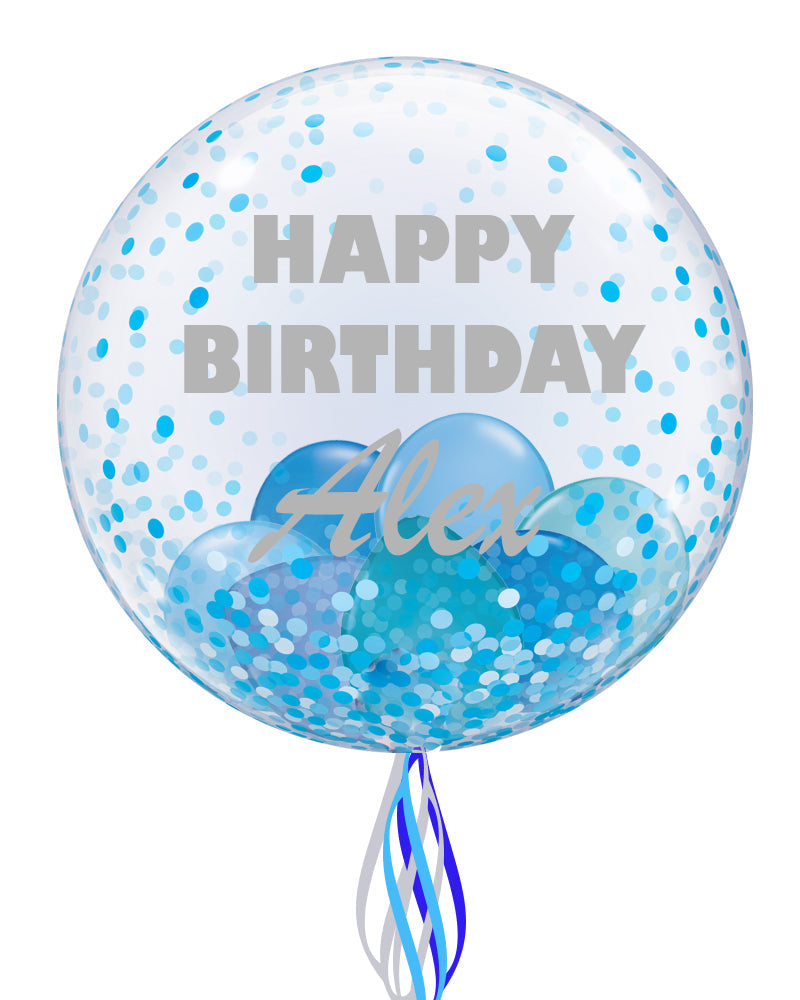 Blue Personalised Bubble Balloon - PartyFeverLtd