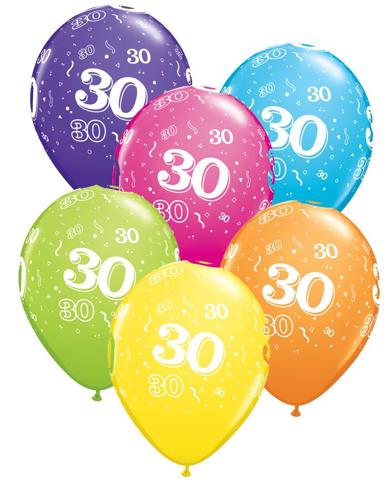 30th Birthday Balloons Pk6 - PartyFeverLtd