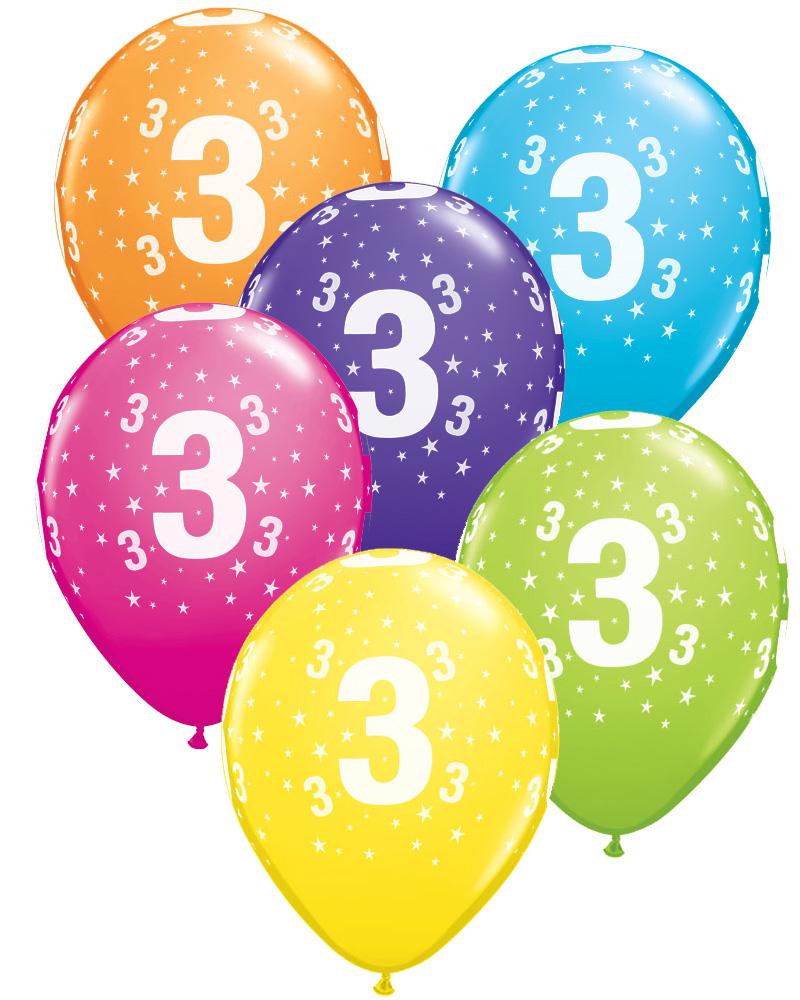 3rd Birthday Balloons Pk6 - PartyFeverLtd