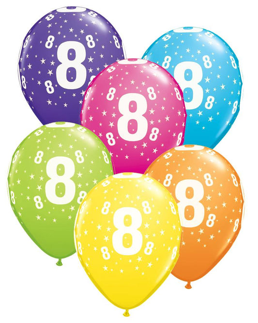 8th Birthday Balloons Pk6 - PartyFeverLtd
