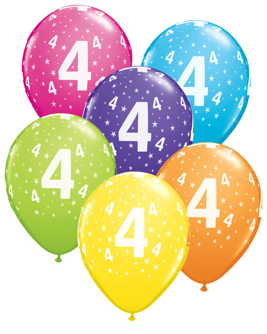 4th Birthday Balloons Pk6 - PartyFeverLtd