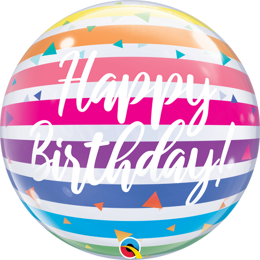 Birthday Rainbow Stripes Bubble Balloon - PartyFeverLtd