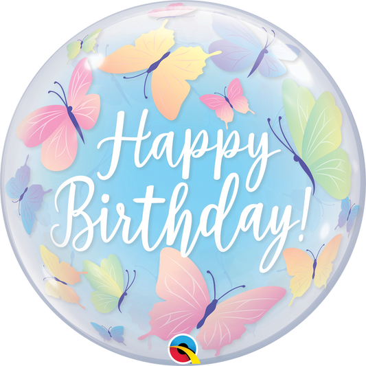 Birthday Soft Butterflies Bubble Balloon - PartyFeverLtd