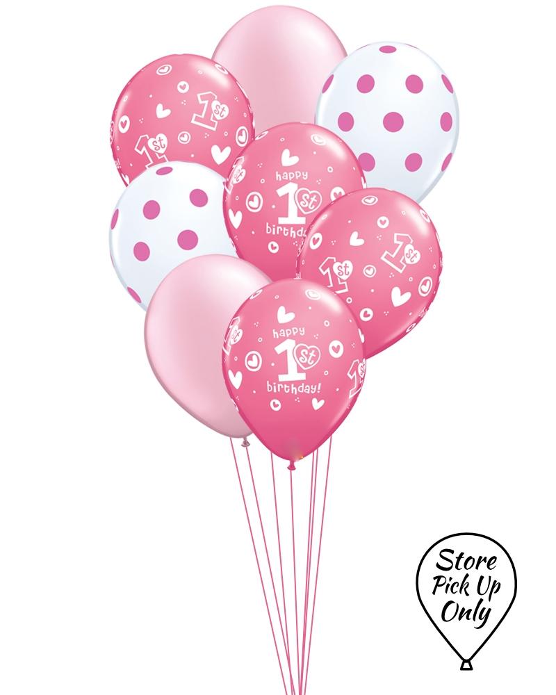 Girl's 1st Birthday Mix Balloons - PartyFeverLtd