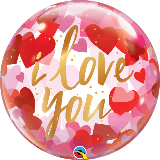 I Love You Paper Hearts Bubble Balloon