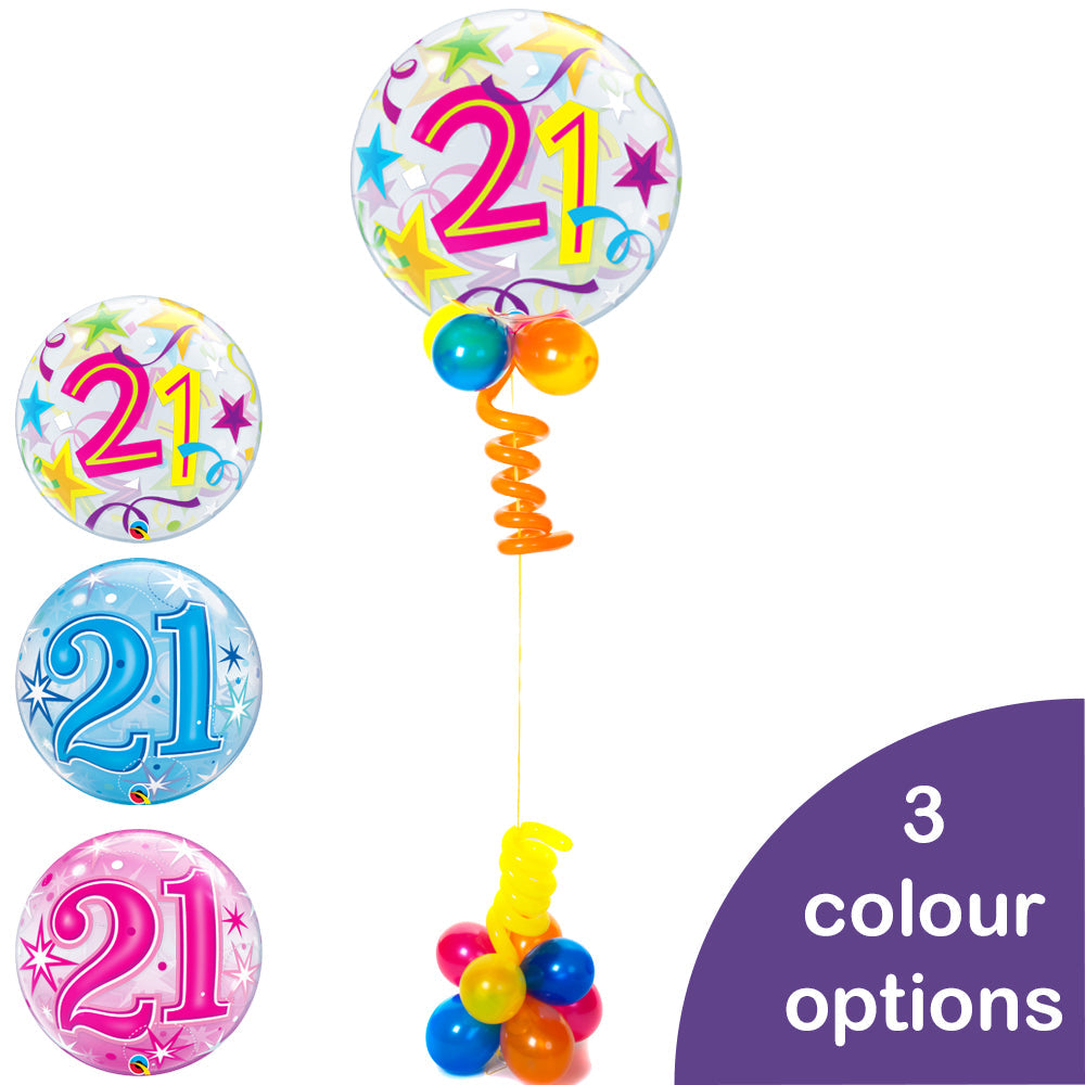 21st Birthday Bubble Balloon Bouquet - PartyFeverLtd