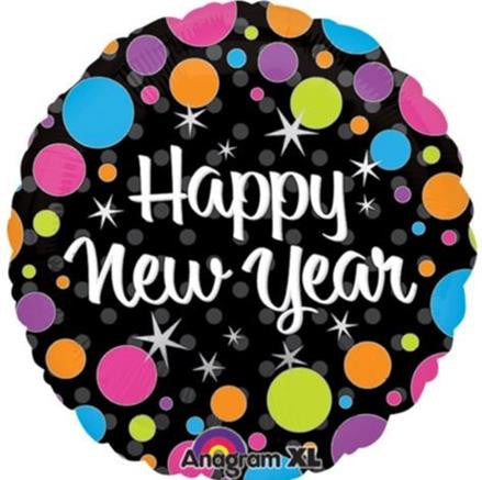 Happy New Year Colourful Dots Balloon