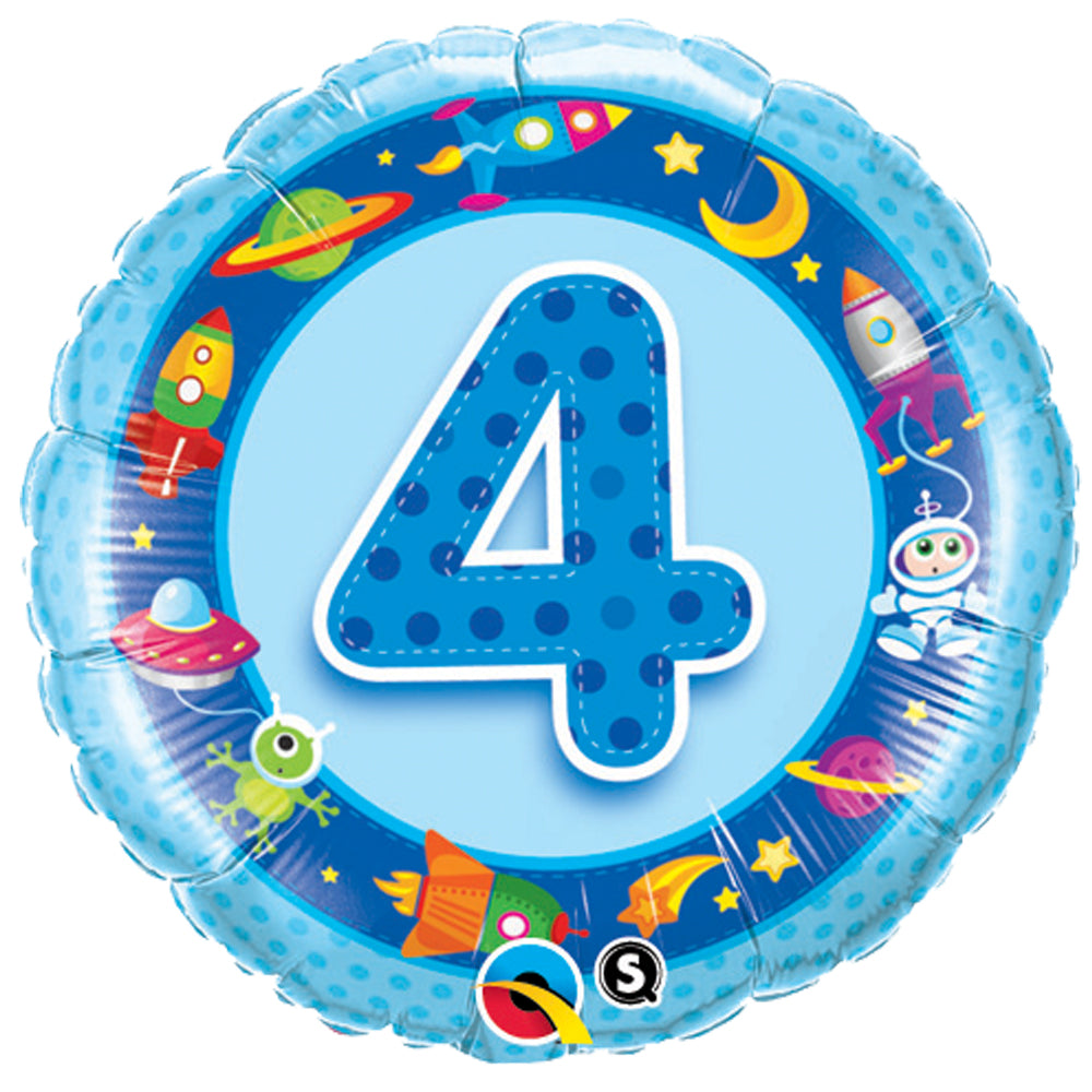 Blue 4th Birthday Balloon - PartyFeverLtd