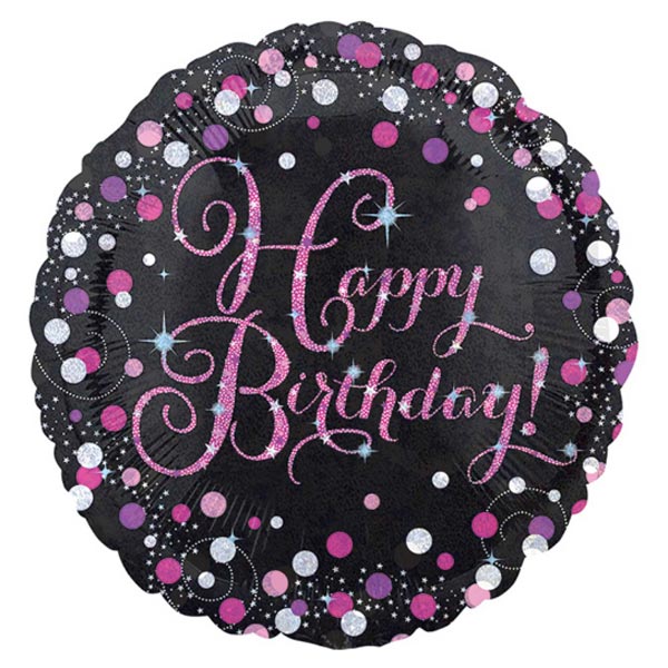 Pink & Black Sparkling Birthday Balloon