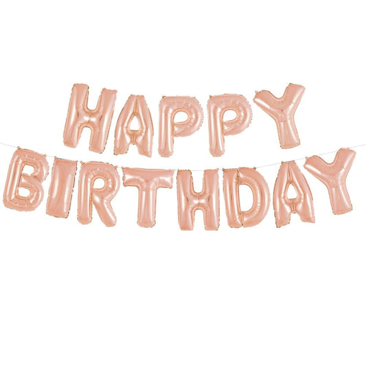 Rose Gold Happy Birthday Balloon Banner - PartyFeverLtd