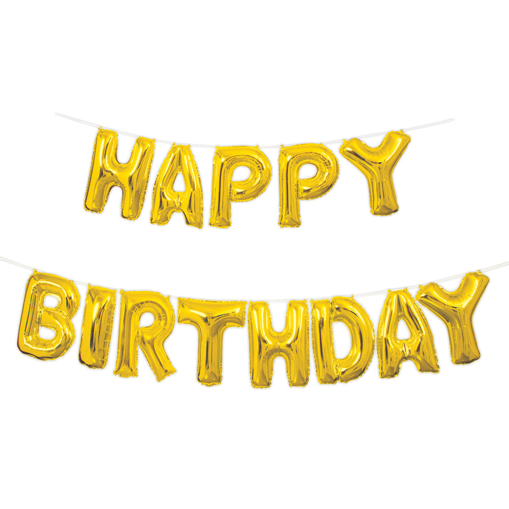 Gold Happy Birthday Balloon Banner - PartyFeverLtd