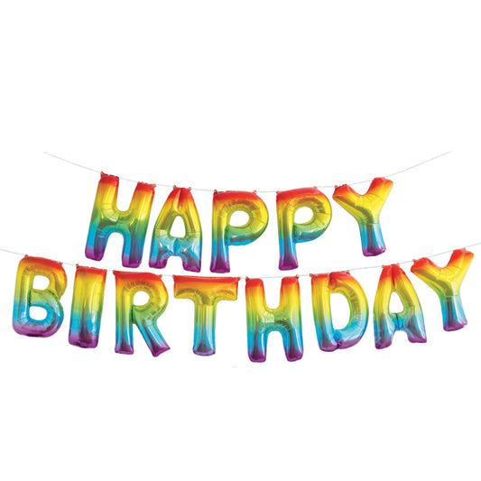 Rainbow Happy Birthday Balloon Banner - PartyFeverLtd