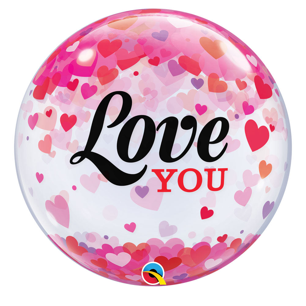 Love You Confetti Hearts Bubble Balloon - PartyFeverLtd