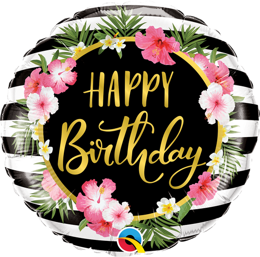 Hibiscus Stripes Birthday Balloon - PartyFeverLtd