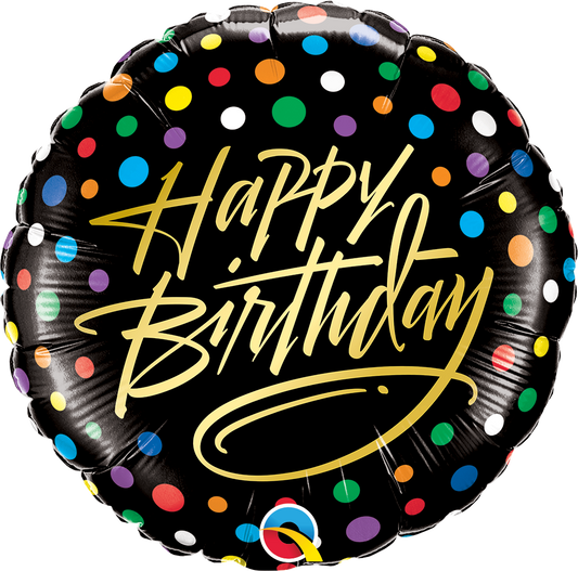 Gold Script Bright Dots Birthday Balloon - PartyFeverLtd