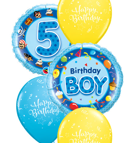 Boy's 5th Birthday Balloon Bouquet - PartyFeverLtd
