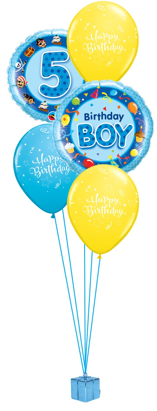 Boy's 5th Birthday Balloon Bouquet - PartyFeverLtd