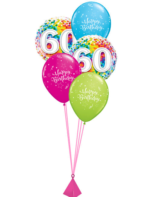 60th Rainbow Confetti Balloon - PartyFeverLtd