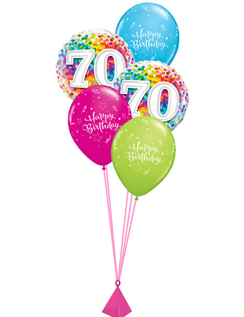 70th Rainbow Confetti Balloon - PartyFeverLtd