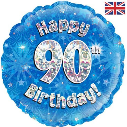 Blue Holographic 90th Balloon