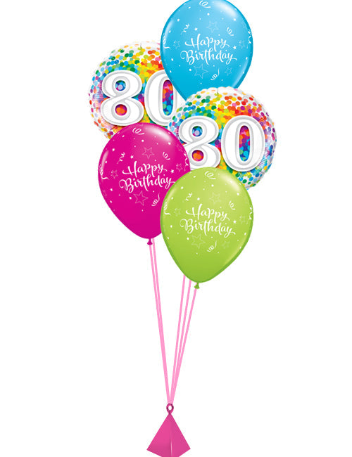 80th Rainbow Confetti Balloon - PartyFeverLtd