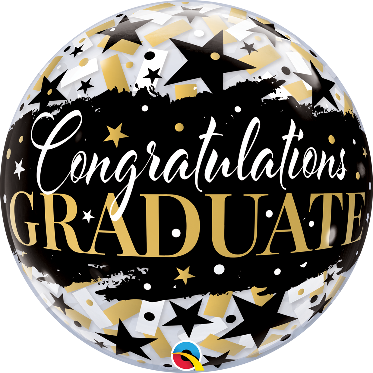 Graduate Black Stars Bubble Balloon - PartyFeverLtd