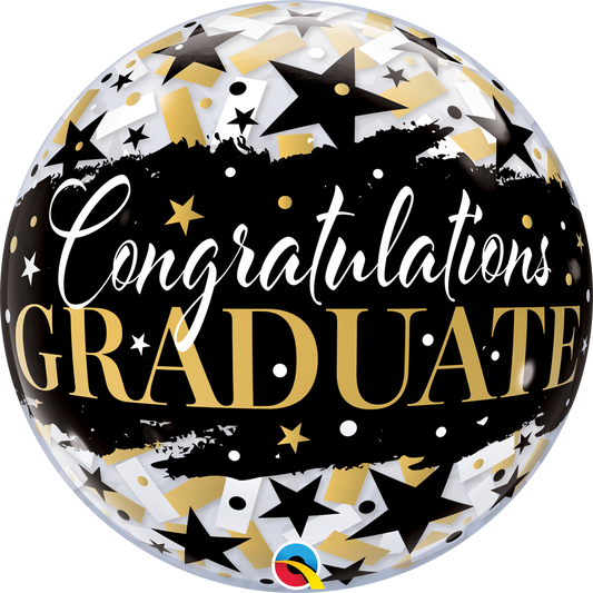 Graduate Black Stars Bubble Balloon - PartyFeverLtd