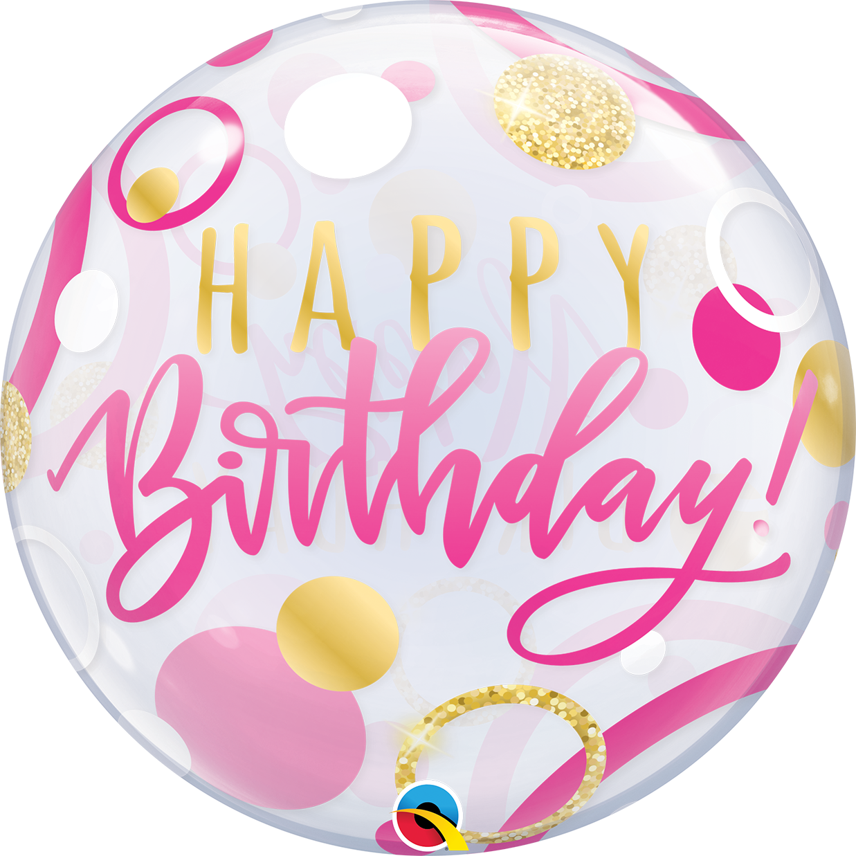 Birthday Pink & Gold Dots Bubble Balloon - PartyFeverLtd