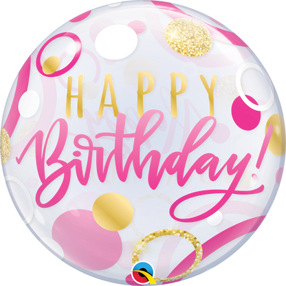 Birthday Pink & Gold Dots Bubble Balloon - PartyFeverLtd