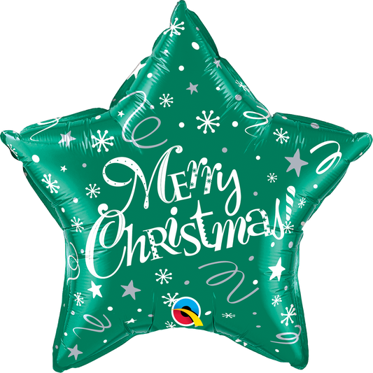 Merry Christmas Green Star Balloon