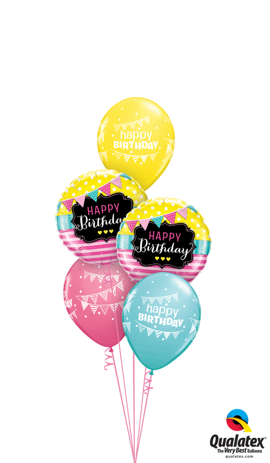 Summer Bunting Birthday Balloon Bouquet - PartyFeverLtd