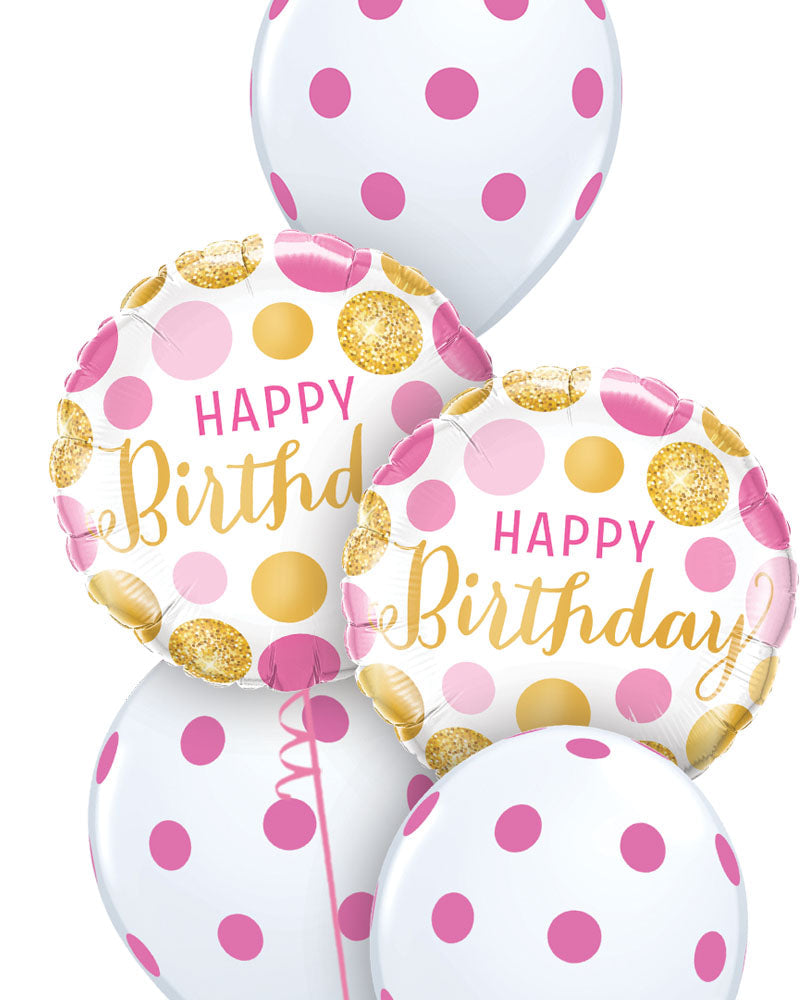 Pink & Gold Dots Birthday Balloon Bouquet - PartyFeverLtd