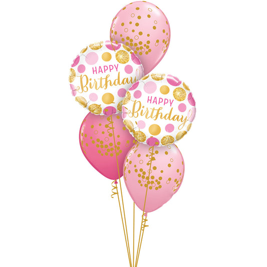 Pink & Gold Confetti Dots Birthday Balloon Bouquet