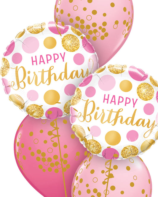 Pink & Gold Confetti Dots Birthday Balloon Bouquet - PartyFeverLtd