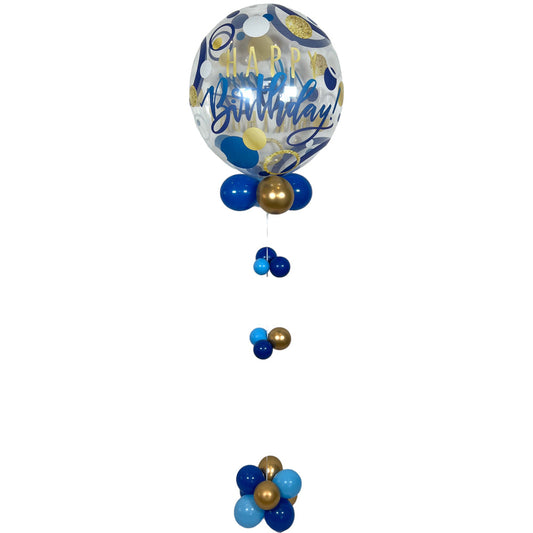 Birthday Blue & Gold Dots Bubble Balloon