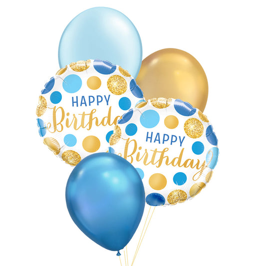Happy Birthday Blue & Gold Dots Balloon
