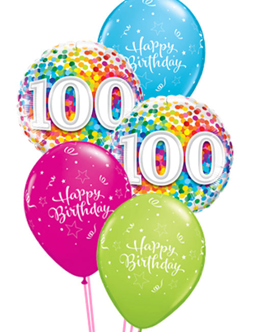 100th Rainbow Confetti Balloon - PartyFeverLtd