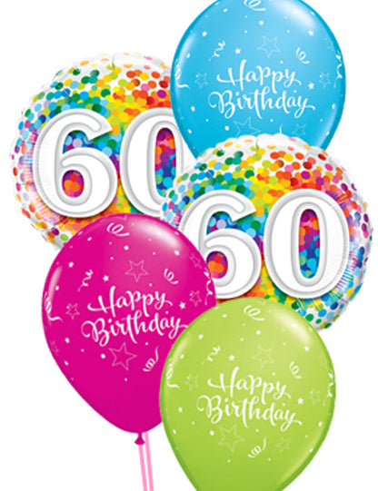 60th Rainbow Confetti Balloon - PartyFeverLtd