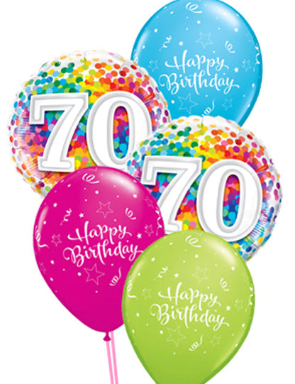 70th Rainbow Confetti Balloon - PartyFeverLtd