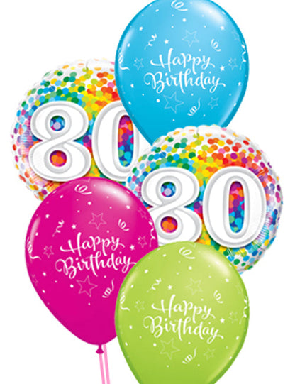 80th Rainbow Confetti Balloon - PartyFeverLtd