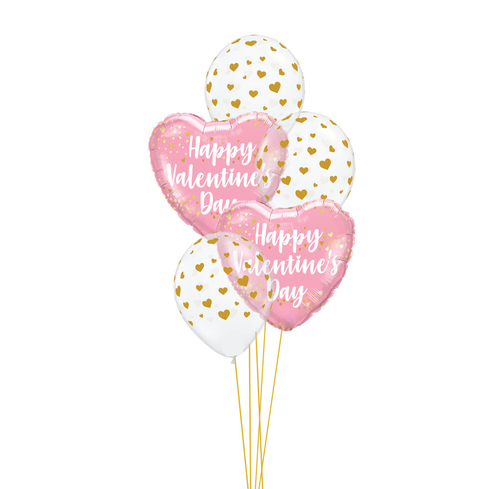 Pink & Gold Hearts Valentine Balloon Bouquet