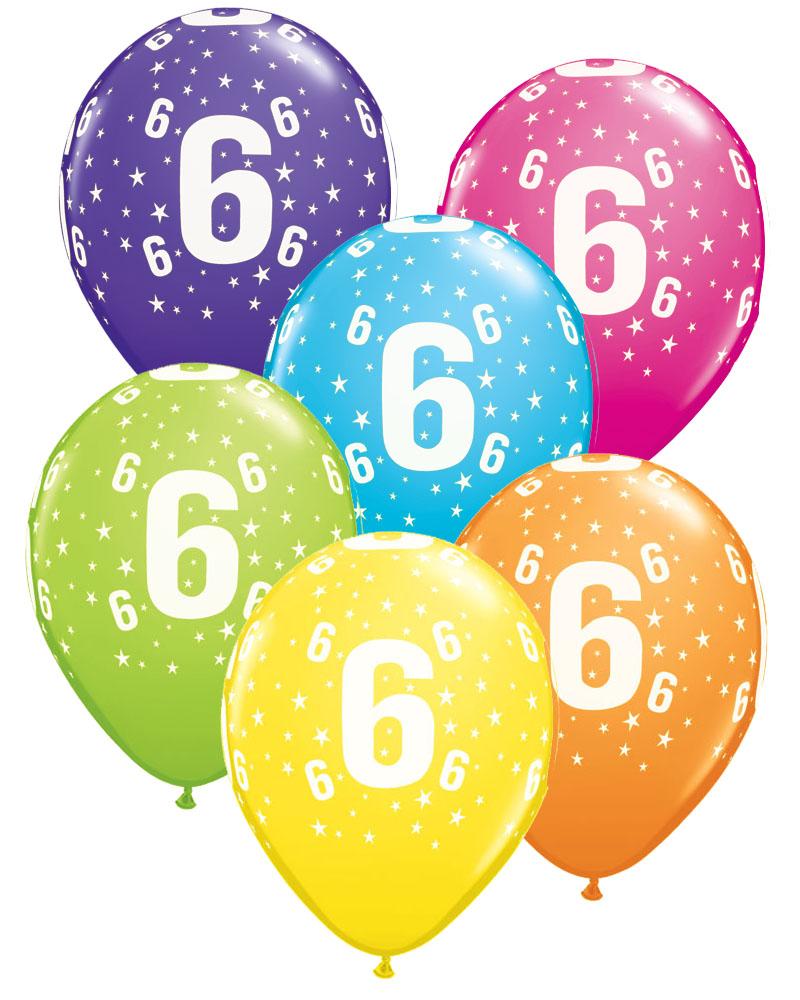 6th Birthday Balloons Pk6 - PartyFeverLtd