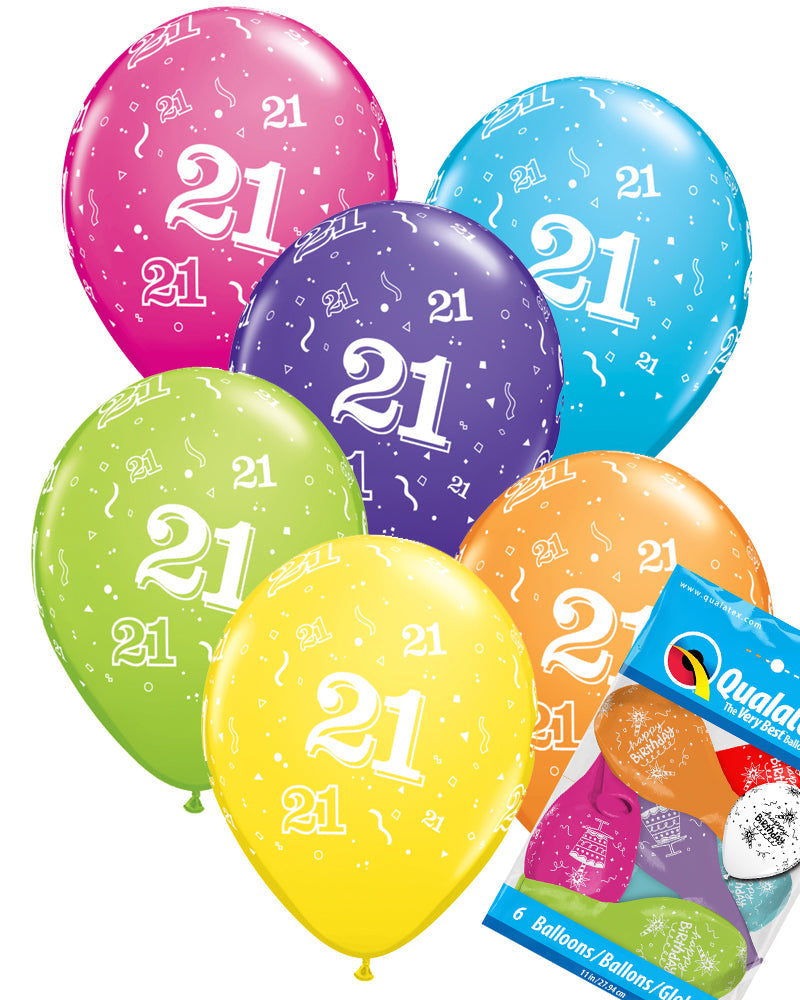 21st Birthday Balloons Pk6 - PartyFeverLtd