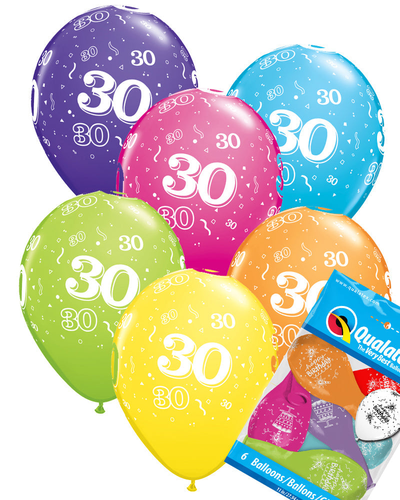 30th Birthday Balloons Pk6 - PartyFeverLtd