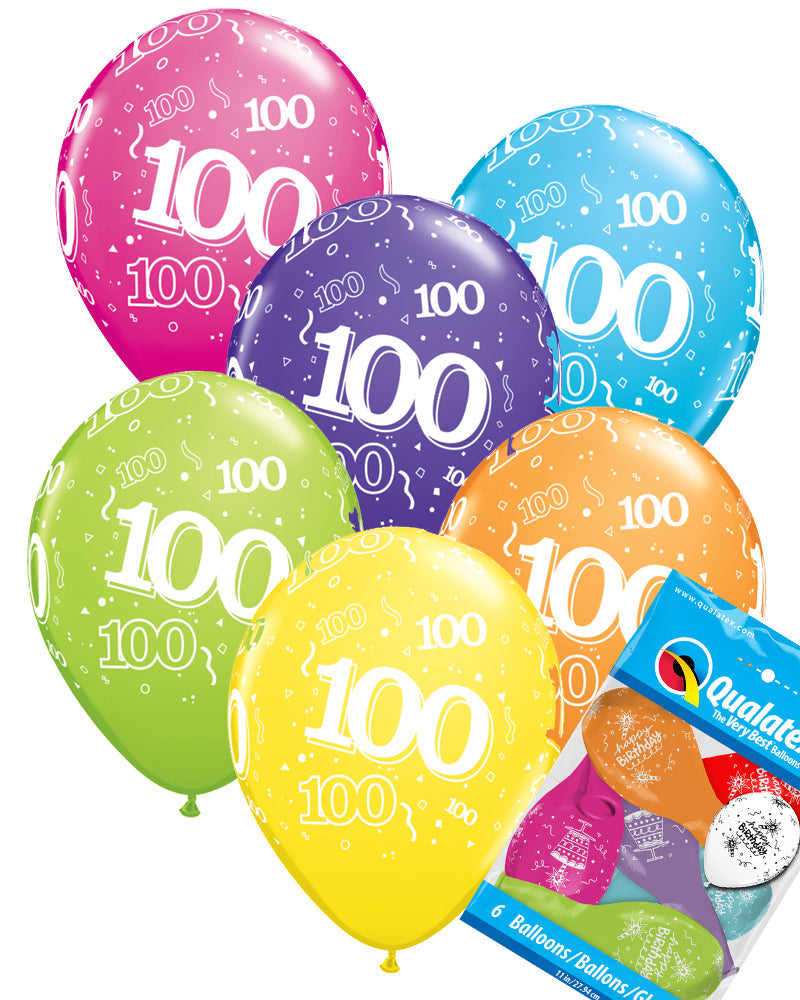 100th Birthday Balloons Pk6 - PartyFeverLtd